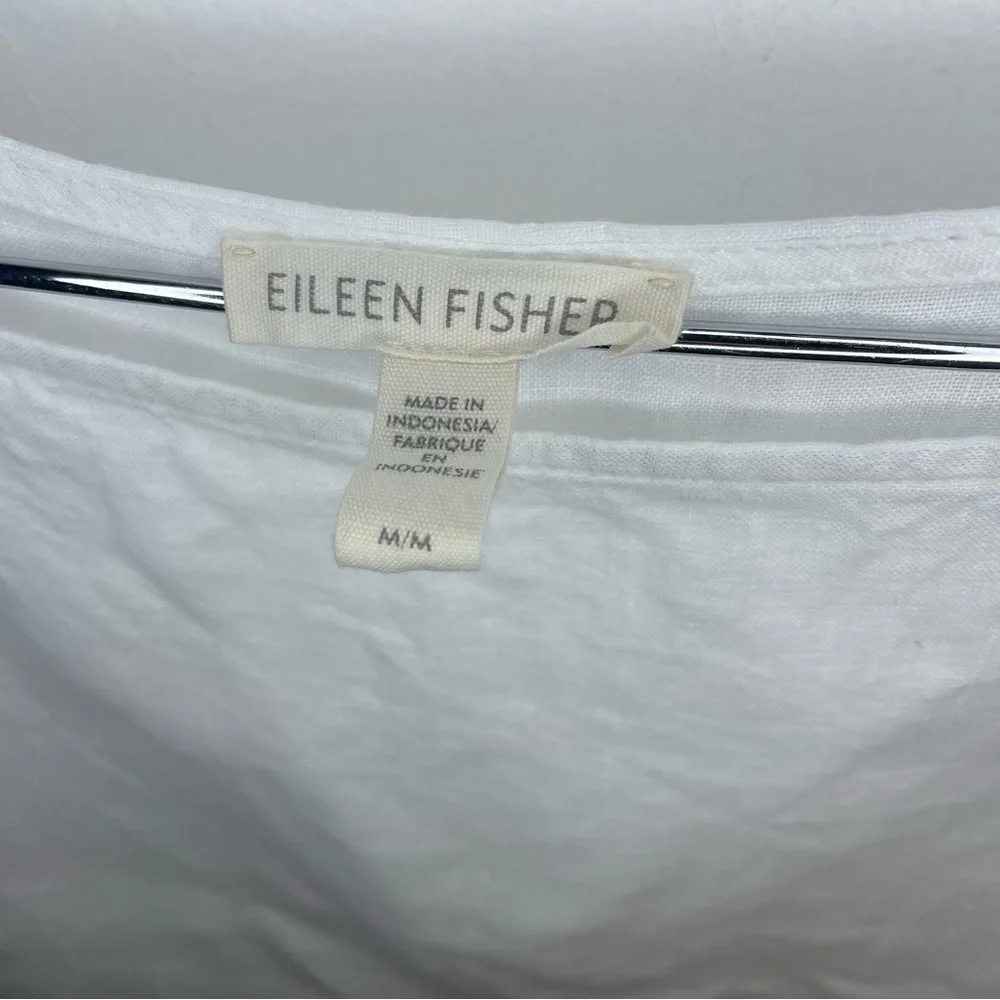 Eileen Fisher White Linen Boxy Oversized Cap sleeved Top - Picture 6 of 7